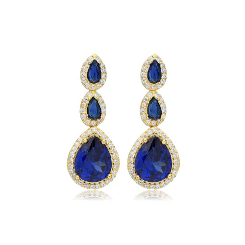 Sapphire CZ Pear Cluster 925 Sterling Silver Earrings