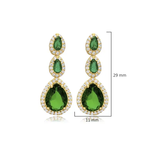 Emerald CZ Pear Cluster 925 Sterling Silver Earrings