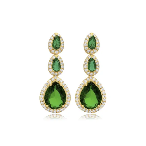 Emerald CZ Pear Cluster 925 Sterling Silver Earrings