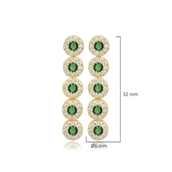 Emerald CZ Round Long 925 Sterling Silver Earrings | 925 Sterling Silver Wholesale | Sade Silver Emerald CZ Round Long 925 Sterling Silver Earrings - Sade 925 Silver Jewelry