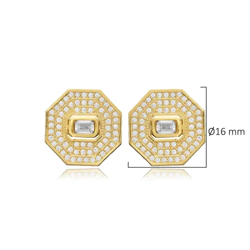 CZ Octagon Geometric 925 Sterling Silver Earrings