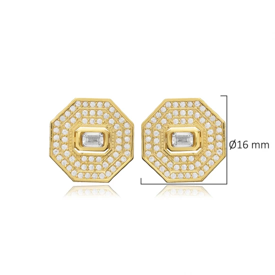 CZ Octagon Geometric 925 Sterling Silver Earrings CZ Octagon Geometric 925 Sterling Silver Earrings