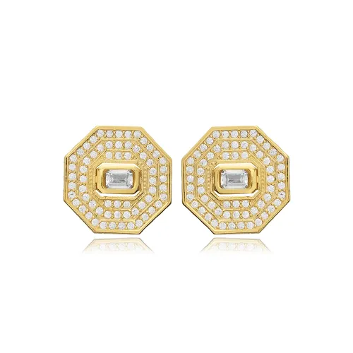 CZ Octagon Geometric 925 Sterling Silver Earrings