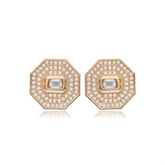 CZ Octagon Geometric 925 Sterling Silver Earrings CZ Octagon Geometric 925 Sterling Silver Earrings