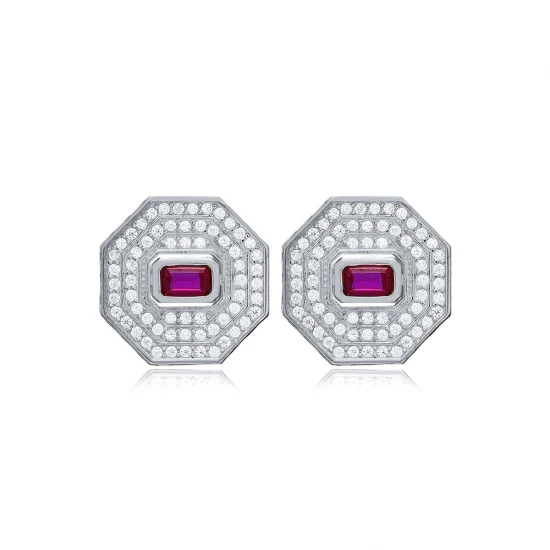 Ruby CZ Octagon Geometric 925 Sterling Silver Earrings Ruby CZ Octagon Geometric 925 Sterling Silver Earrings