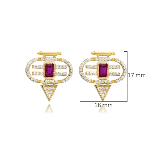 Ruby CZ Geometric 925 Sterling Silver Earrings