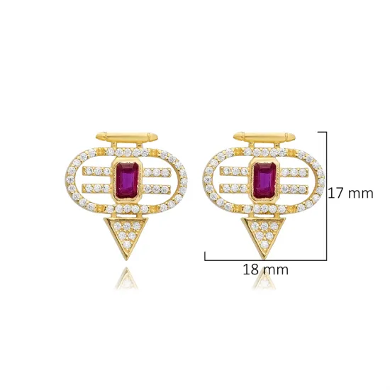 Ruby CZ Geometric 925 Sterling Silver Earrings Ruby CZ Geometric 925 Sterling Silver Earrings