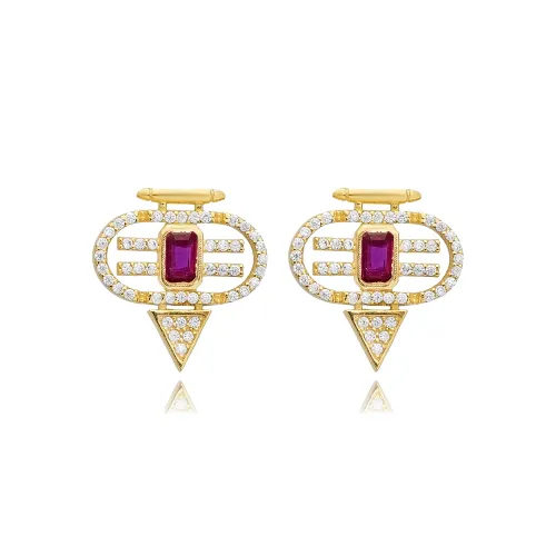 Ruby CZ Geometric 925 Sterling Silver Earrings