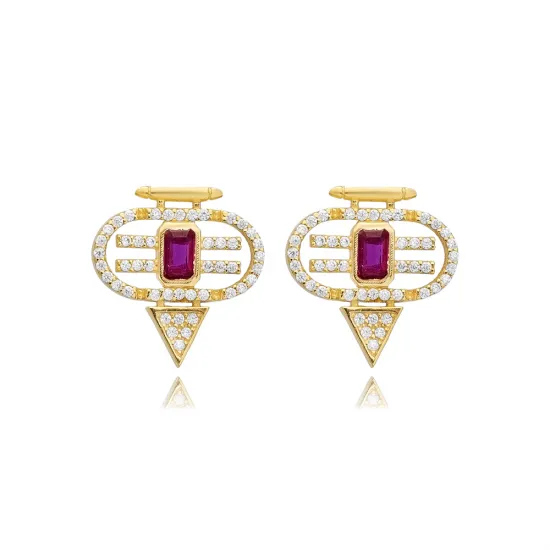 Ruby CZ Geometric 925 Sterling Silver Earrings Ruby CZ Geometric 925 Sterling Silver Earrings
