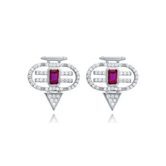 Ruby CZ Geometric 925 Sterling Silver Earrings Ruby CZ Geometric 925 Sterling Silver Earrings