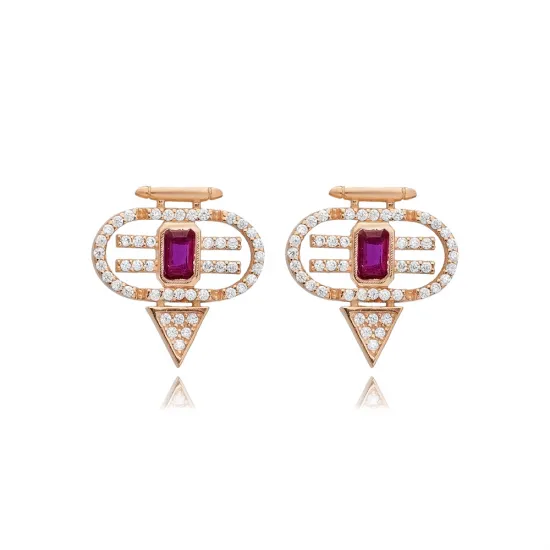 Ruby CZ Geometric 925 Sterling Silver Earrings Ruby CZ Geometric 925 Sterling Silver Earrings
