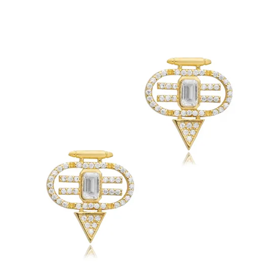 Clear CZ Geometric 925 Sterling Silver Earrings Clear CZ Geometric 925 Sterling Silver Earrings