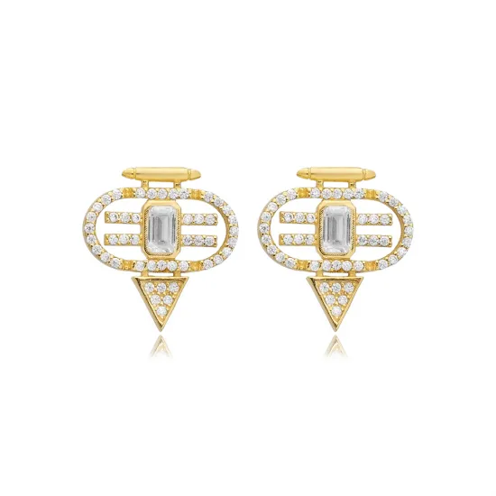 Clear CZ Geometric 925 Sterling Silver Earrings Clear CZ Geometric 925 Sterling Silver Earrings