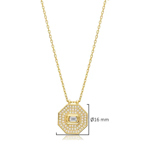 Octagon Shape Geometric 925 Sterling Silver Necklace