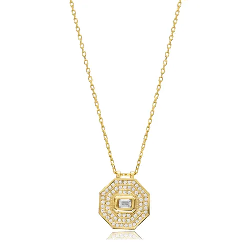 Octagon Shape Geometric 925 Sterling Silver Necklace