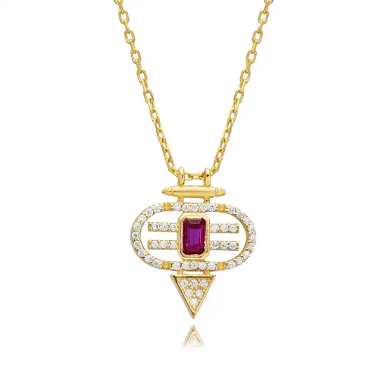Ruby CZ Geometric Sterling Silver Necklace Ruby CZ Geometric Sterling Silver Necklace