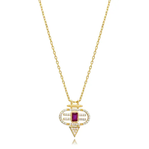 Ruby CZ Geometric Sterling Silver Necklace