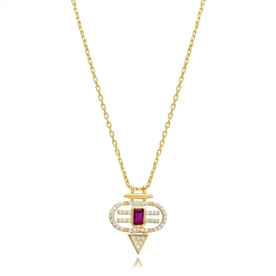 Ruby CZ Geometric Sterling Silver Necklace Ruby CZ Geometric Sterling Silver Necklace