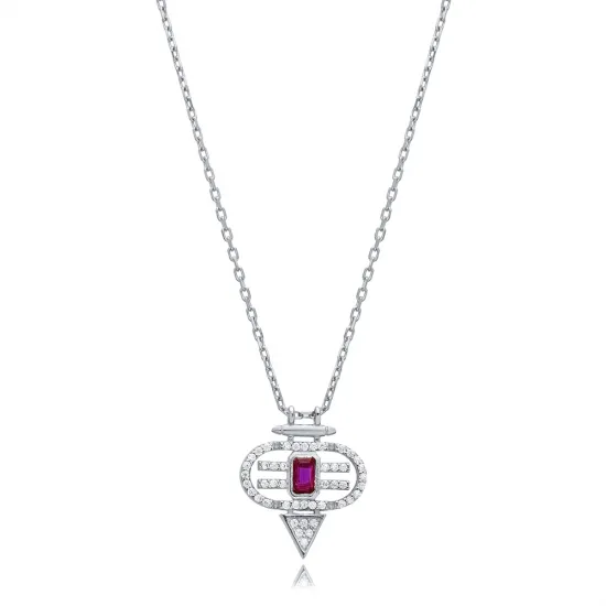 Ruby CZ Geometric Sterling Silver Necklace Ruby CZ Geometric Sterling Silver Necklace
