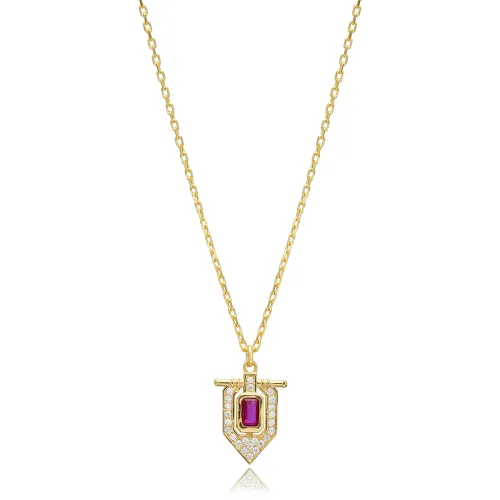 Ruby CZ Popular Geometric 925 Sterling Silver Necklace