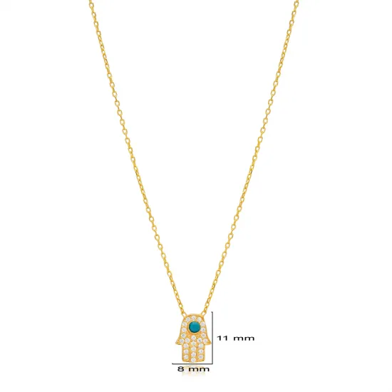 Hamsa Shape Turquoise with Zircon Stone Charm Necklace Turkish Handmade Wholesale 925 Sterling Silver Jewelry Hamsa Shape Turquoise with Zircon Stone Charm Necklace Turkish Handmade Wholesale 925 Sterling Silver Jewelry