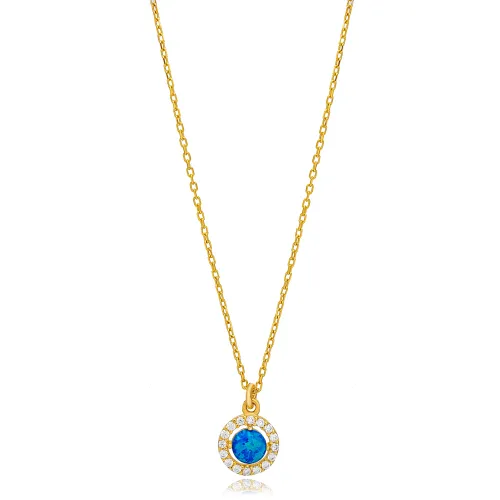 Elegant Blue Opal Stone Charm Necklace Turkish Handcrafted Wholesale 925 Sterling Silver Jewelry