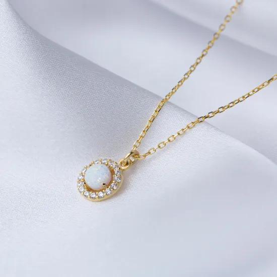 Minimalist White Opal 925 Sterling Silver Necklace