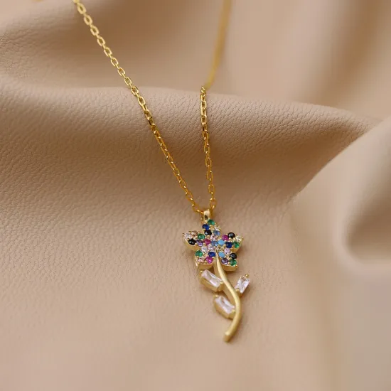 Cute Flower Design Mix Zircon Stone Charm Necklace Pendant Handcrafted 925 Sterling Silver Jewelry Cute Flower Design Mix Zircon Stone Charm Necklace Pendant Handcrafted 925 Sterling Silver Jewelry