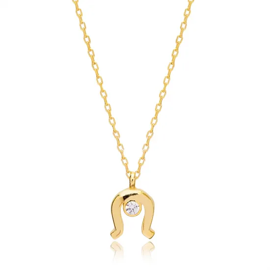 Horseshoes Round Cut CZ 925 Sterling Silver Necklace