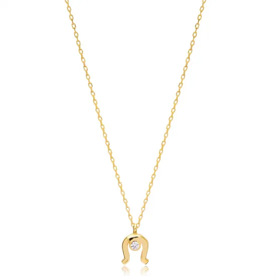 Horseshoes Round Cut CZ 925 Sterling Silver Necklace