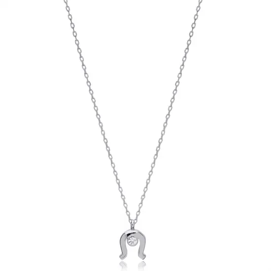 Horseshoes Round Cut CZ 925 Sterling Silver Necklace