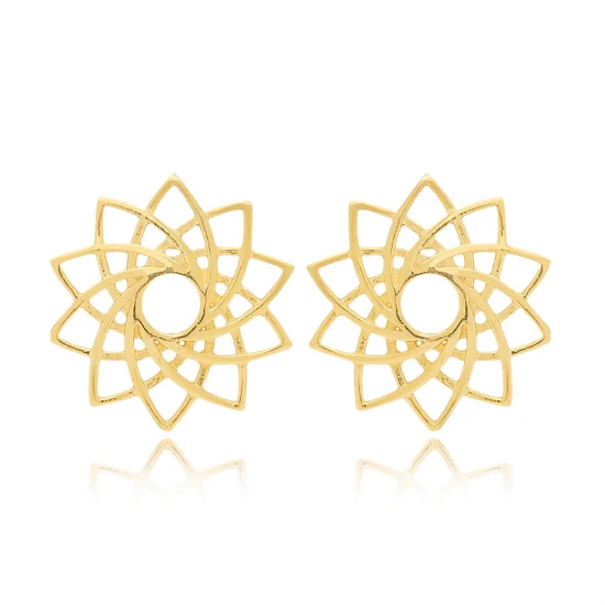 Flower Plain Round 925 Sterling Silver Earrings