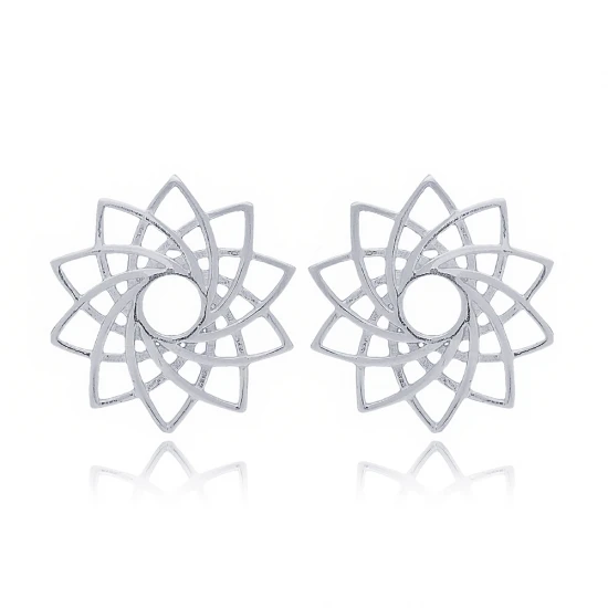 Flower Plain Round 925 Sterling Silver Earrings