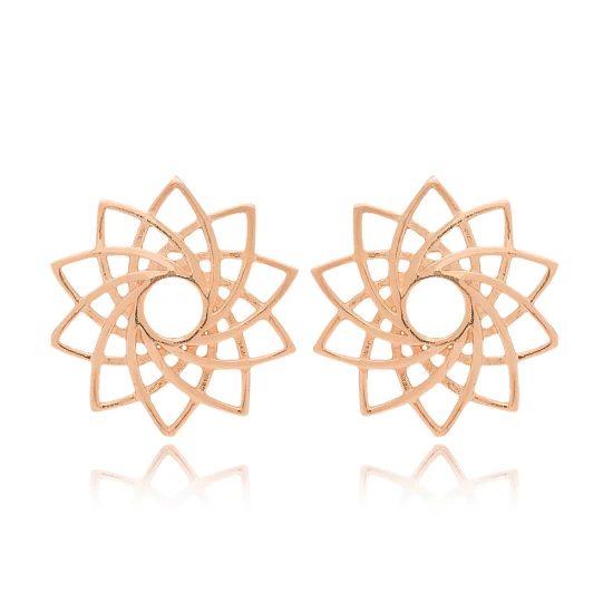 Flower Plain Round 925 Sterling Silver Earrings