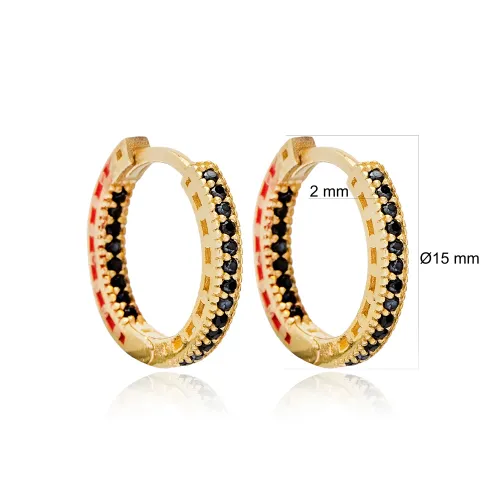 Black CZ 15mm Red Enamel 925 Sterling Silver Earrings