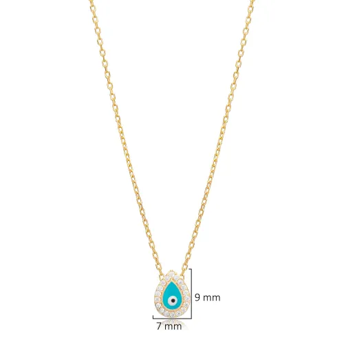 Blue Enamel Evil Eye Pear Shape Silver Charm Necklace