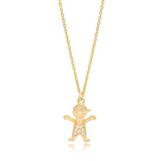 Boy Clear CZ 925 Sterling Silver Necklace