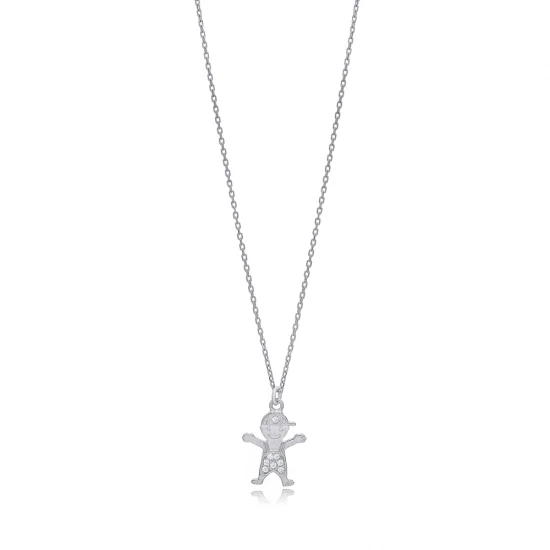 Boy Clear CZ 925 Sterling Silver Necklace