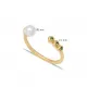 Pearl And Round Emerald Adjustable Sterling Silver Ring