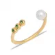 Pearl And Round Emerald Adjustable Sterling Silver Ring