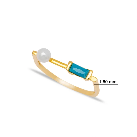 Thin Pearl With Baguette Turquoise Sterling Silver Ring Thin Pearl With Baguette Turquoise Sterling Silver Ring