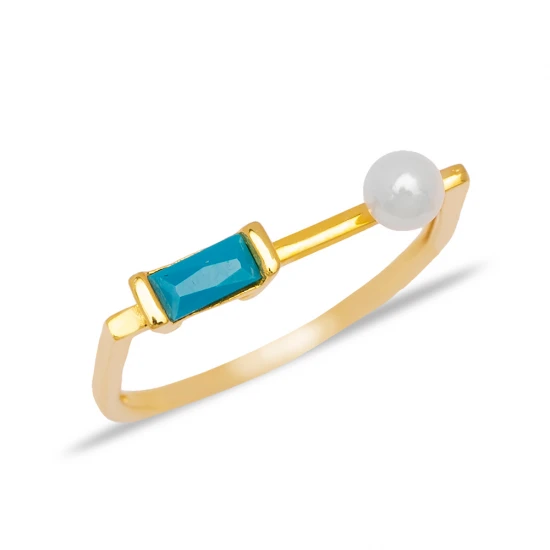 Thin Pearl With Baguette Turquoise Sterling Silver Ring Thin Pearl With Baguette Turquoise Sterling Silver Ring