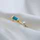 Thin Pearl With Baguette Turquoise Sterling Silver Ring Thin Pearl With Baguette Turquoise Sterling Silver Ring