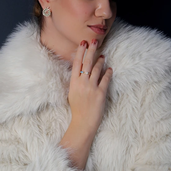 Thin Pearl With Baguette Turquoise Sterling Silver Ring Thin Pearl With Baguette Turquoise Sterling Silver Ring