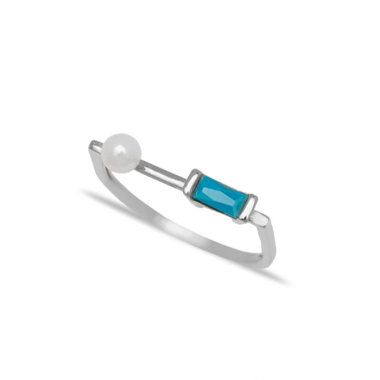 Thin Pearl With Baguette Turquoise Sterling Silver Ring Thin Pearl With Baguette Turquoise Sterling Silver Ring