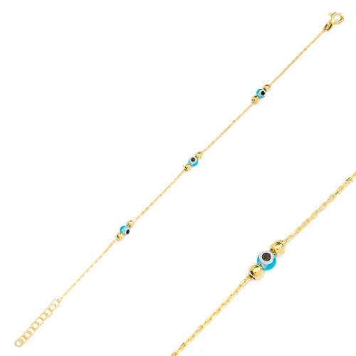 Aqua Marine Color Evil Eye Thin 925 Silver Bracelet