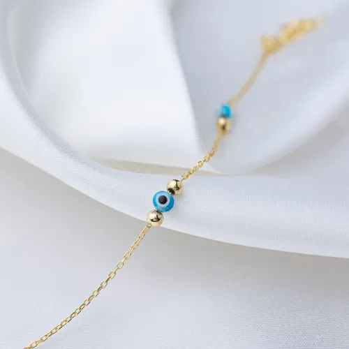 Aqua Marine Color Evil Eye Thin 925 Silver Bracelet