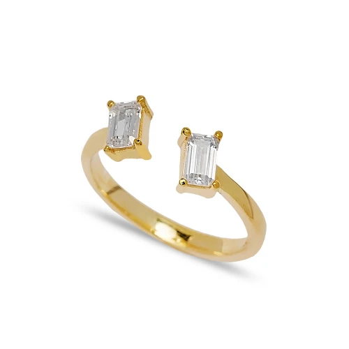 Dainty Women Baguette CZ Adjustable 925 Silver Ring