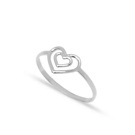 925 Sterling Silver Double Heart Plain Ring | 925 Sterling Silver Wholesale | Sade Silver 925 Sterling Silver Double Heart Plain Ring - Sade 925 Silver Jewelry
