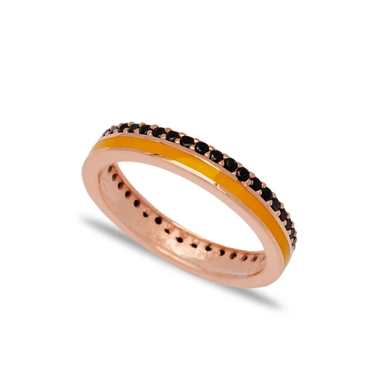 Orange Enamel Black CZ Band 925 Sterling Silver Ring Orange Enamel Black CZ Band 925 Sterling Silver Ring